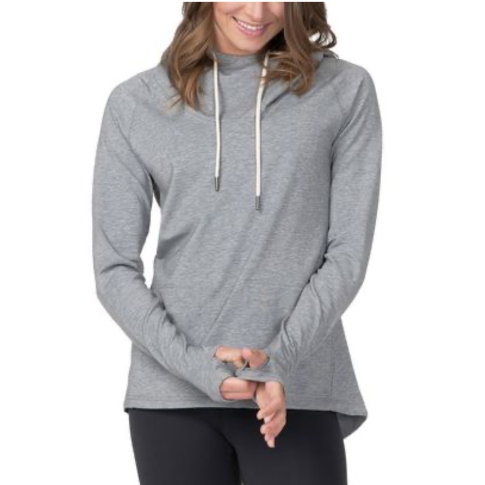Basin + Range Small Gray Crescent Cowl Funnel Hoodie Sweatshirt with Pockets